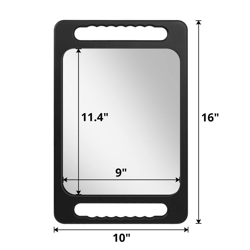 Drop-Proof Hand Mirror with Double Handle, Large Rectangular Hand held Mirror -(16"x10") Largehand Mirrors with Handle for Salons and Beauty Salons, Light Hair(Black)