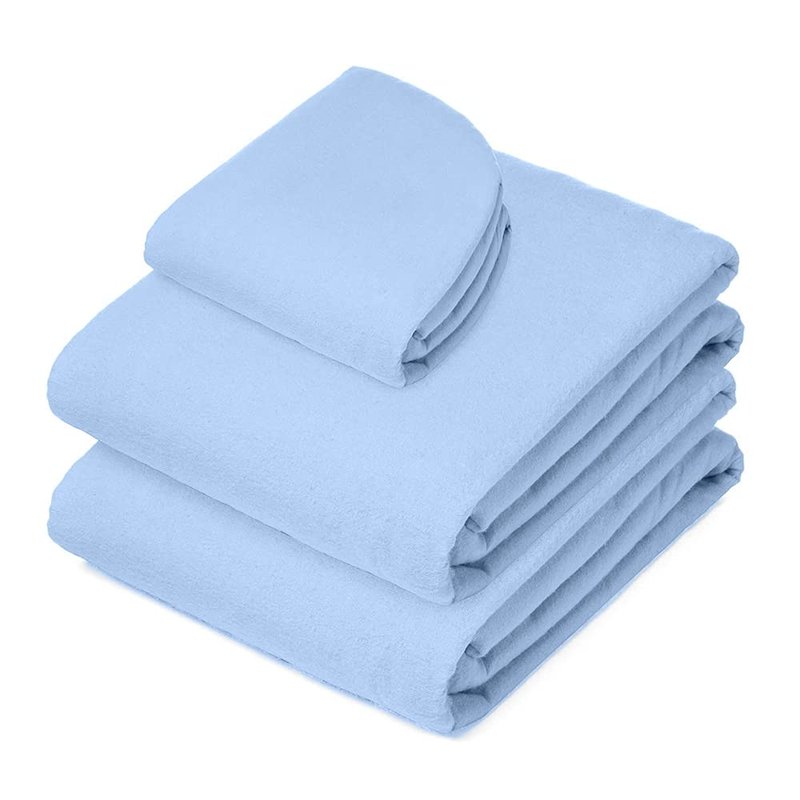 AVALON CARE Massage Table Sheets Set - 3 Pcs 100% Cotton Flannel - Fitted Sheets, Flat Sheet & Face Cover - Soft & Smooth Massage Bed Cover - Sky Blue