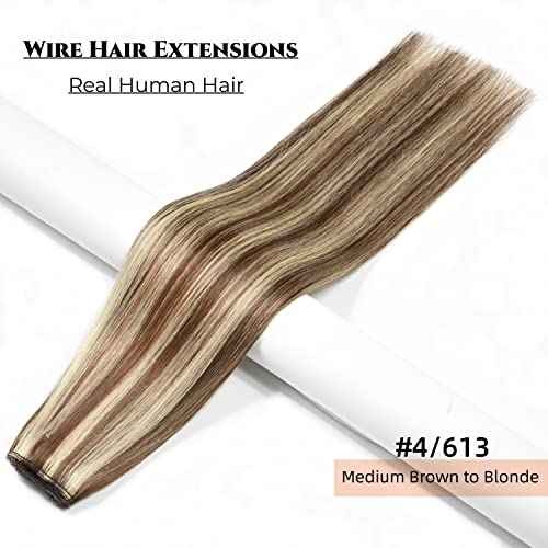 Invisible Wire Extensions Clip in Hair Extensions with Fish Line 20inch Wire Hair Extensions Real Human Hair 100g Ombre Highlights Brown to Blonde #4/613