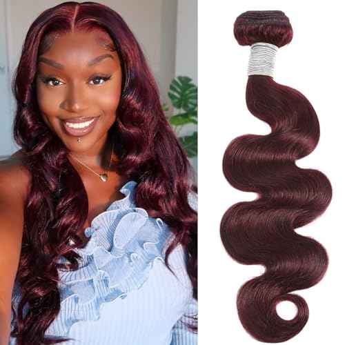 99j Dark Burgundy Body Wave Bundles Human Hair 24 Inch, 12A Soft And Shiny Red Wine Colored Bundles 100% Brazilian Virgin Remy Hair Sew In Weave Single Human Hair Bundle Chic #99j Color