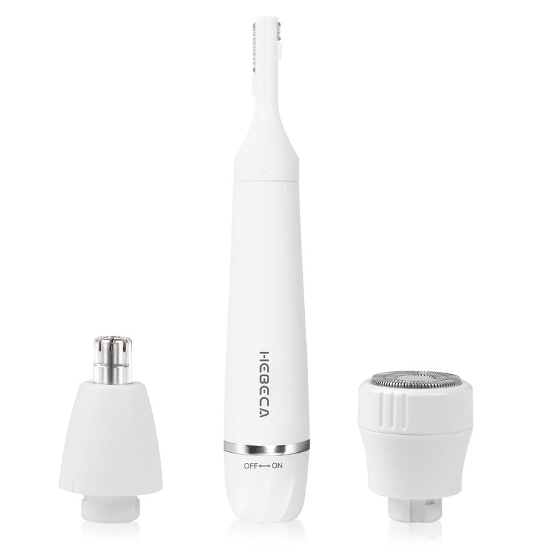 HEBECA Ear Nose Hair Trimmer for Women, Eyebrow & Face Hair Trimmers, 3in1 Electric Facial Hair Trimmer, Waterproof & Rechargeable Women's Face Hair Remover Portable (White)