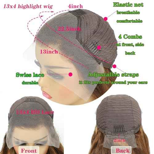 Cypha Ombre Lace Front Wig Human Hair Highlight 13x4 HD Straight Lace Front Wigs 180% Density 4/27 Colored Honey Blonde HD Lace Frontal Wigs For Women Glueless Pre Plucked with Baby Hair 24inch