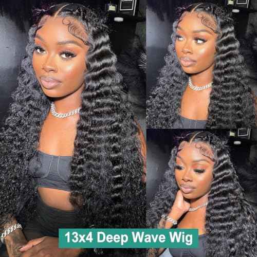 26 Inch Lace Front Wigs Human Hair Deep Wave 13x4 Human Hair Wigs for Women 180 Density Glueless Lace Frontal Wigs Brazilian Virgin Pre Plucked Bleached Knots (26 Inch)