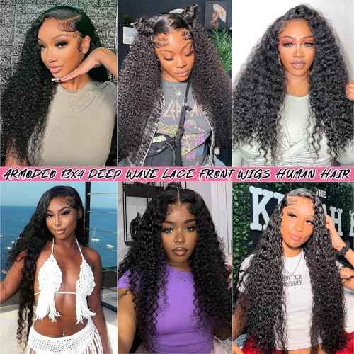 250 Density Deep Wave Lace Front Wigs Human Hair Curly Wig Wet and Wavy Lace Front Wigs Pre Plucked Frontal Wigs 22 Inch 100% Real Human Hair No Synthetic No Tangle No Shedding Triple Lifespan 3X