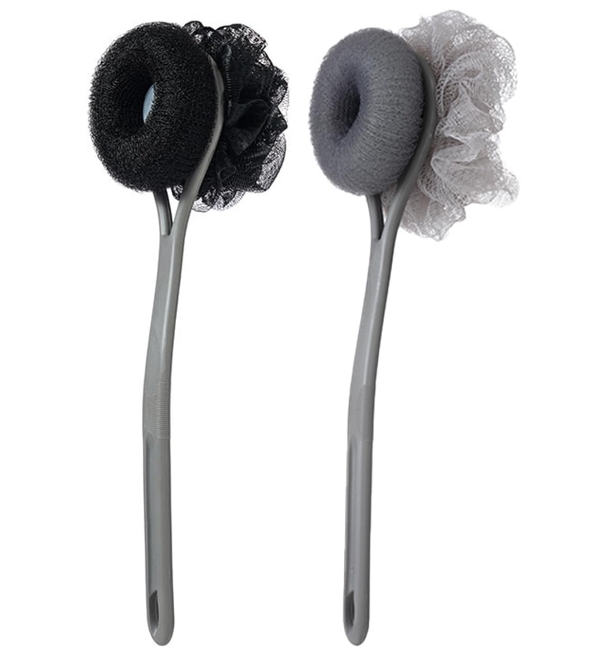 AARainbow 2 Packs Shower Body Brush with Bristles and Loofah, Back Scrubber Mesh Sponge with Curved Long Handle for Skin Exfoliating Bath, Massage Bristles Suitable for Men and Women (1Gray+1Pink)