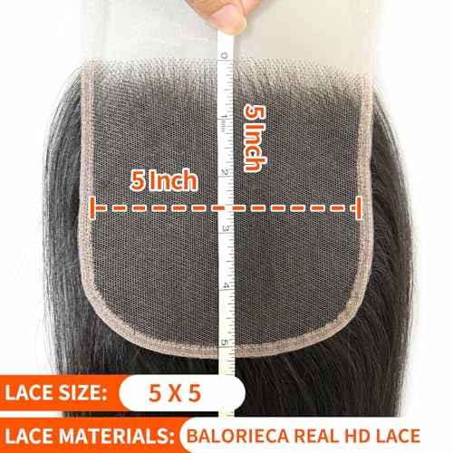 5x5 Real HD Lace Closure Human Hair Pre Plucked Unprocessed Human Hair Closure Invisible Film Lace Closure Natural Hairline(22 Inch, Body Wave)