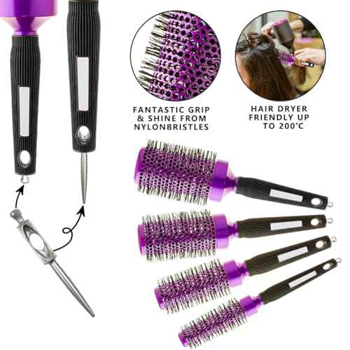 Aozzy 5pcs Blow-Drying Round Hair Brush Set - Ceramic, Boar Bristle Brush for Women - Thermal Barrel Brush Set, Styling & Roller Brush for Shiny, Smooth and Bouncy Hair