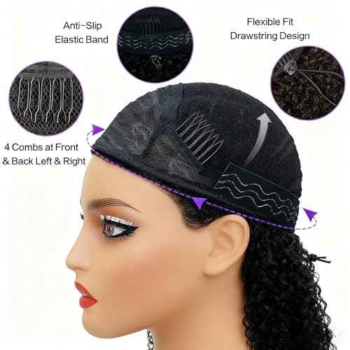 Deep Wave Half Wig Human Hair 200% Density Wear Go Glueless Wigs Human Hair 18 Inch Curly 3 In 1 Half Wigs for Women Drawstring Seamless Flip Headband Wig Beginner Friendly