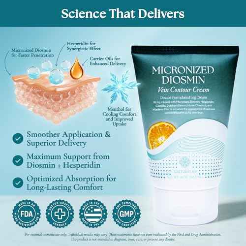 Micronized Diosmin Vein Cream for Legs ? Doctor-Developed Advanced Absorption Formula for Lighter, Revitalized Legs & Vein Care ? Micronized Diosmin Hesperidin Cream for Cooling Relief