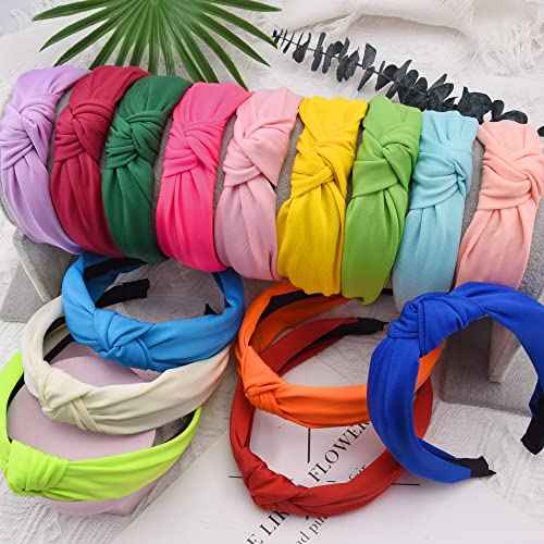SIQUK 15 Pieces Top Knot Headbands for Women in 15 Colors, Cross Knot Headband, Wide Cloth Knot Headbands