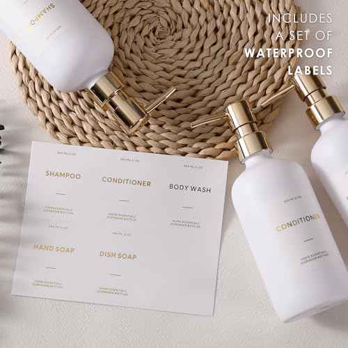 HOMCDALY Shampoo and Conditioner Dispenser, 21oz 3-Pack Refillable Pump Bottles, Shampoo Container, Empty Pump Bottle, Bathroom Shower Dispenser£¨21oz-White&Gold£©