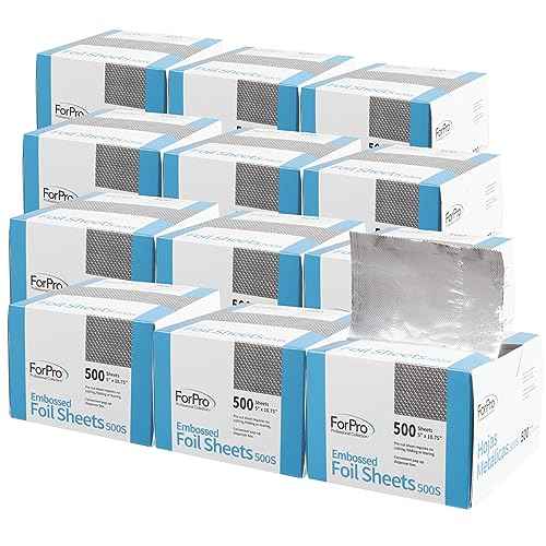 ForPro Professional Collection Embossed Foil Sheets 500S, Aluminum Foil, Pop-Up Dispenser, for Hair Color Application and Highlighting Services, Food Safe, 5¡± W x 10.75¡± L, 500-Count (Pack of 12)