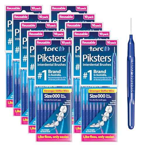 Piksters Interdental Brushes, Size 000, 100 Count (10 x 10 Packs), Interdental Tooth Brush for Extremely Tight and Fine Gaps, Gum Soft Bristles for Plaque Removal, Safe for Braces (100pk)