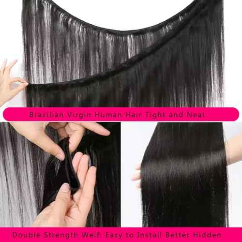 12A Human Hair Bundles Straight 100% Unprocessed Brazilian Virgin Hair Weave 4 Bundles Silky Black Hair for Black Women 12 14 16 18 Inch