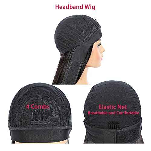 1B30 Straight Headband Wig Ombre Brown Human Hair Headband Wig 130% Density Grade 8A Brazilian Remy Hair Machine Made Wigs Dark Brown Color 20 Inch