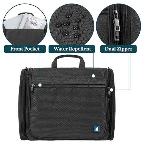 PAVILIA Large Hanging Toiletry Bag Travel Bag Women Men, Cosmetic Organizer, Water Resistant Makeup Bag Accessories Toiletries, Travel Essentials Kit, Black