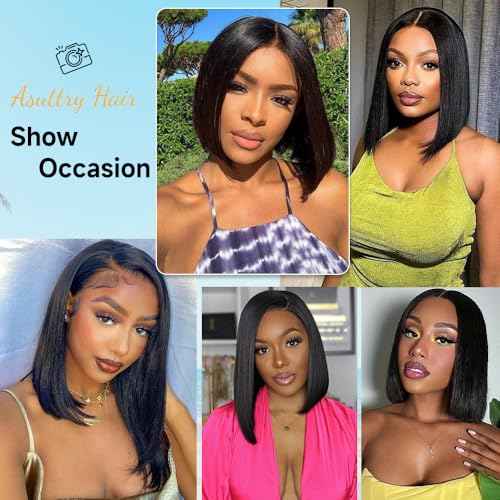 Bob Wig Human Hair 200 Density 13x4 HD Lace Front Wigs Human Hair Pre Plucked Short Bob Straight Frontal Wigs Human Hair for Women Natural Black 16"