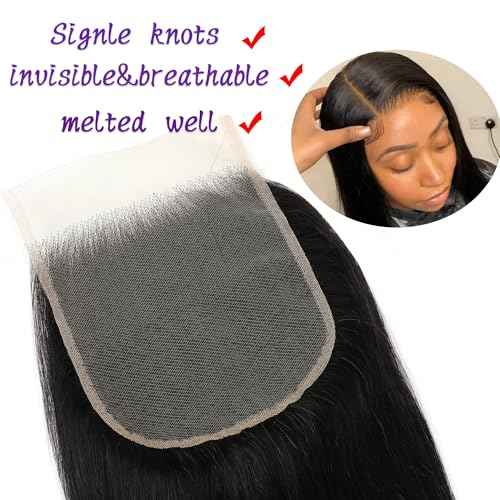 HD Lace Closure 24 Inch Body Wave 4x4 Human Hair Closure for Black Women 100% Human Hair 4x4 Lace Closure Can be Curly and Dyed With Baby Hair (24 Inch, 4x4 Black)