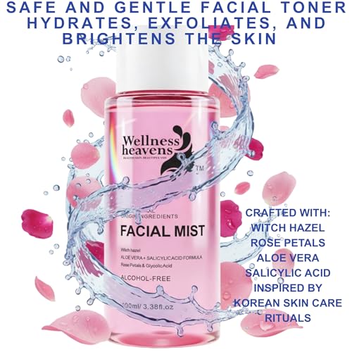 Hydrating Toner for Face, Refreshing Face Mist | Rose Water Toner with Witch Hazel Salicylic, & Glycolic Acid | A Zero Pore Cleanser, Helps Fade Dark Spots & Minimize Pores, Alcohol-Free, 100 ml