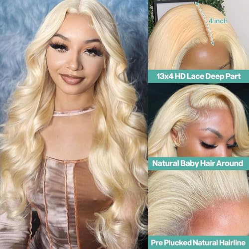 613 Blonde Body Wave Lace Front Wigs Human Hair 13X4 Lace Front Wigs Human Hair 200 Density 613 HD Lace Frontal Wigs Pre Plucked For Women 28 Inch