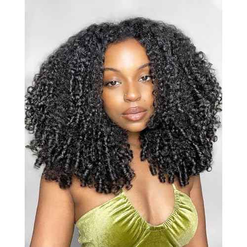 Burmese Curly Half Wig Human Hair 200% Density Put on and Go Glueless Wigs with Drawstring 3 In 1 Flip Over Headband Wig for Women Beginner Friendly 20 inch