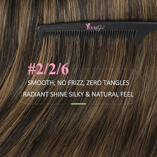 YoungSee Tape in Human Hair Extensions Brown Balayage Tape in Extensions Human Hair Dark Brown Tape-in Hair Extension Ombre Human Hair Tape-in Extension Long Hair 20 Inches 20pcs 50g