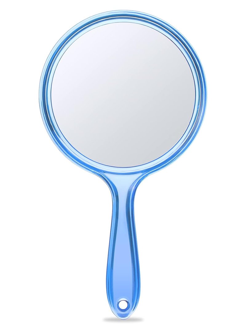 OMIRO Hand Mirror - Double-Sided 1X/3X Magnifying Handheld Mirror with Handle | Transparent Blue