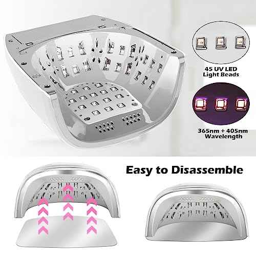 90W Professional Wireless Cordless Rechargeable UV LED Nail Lamp,Nail Lamp Gel Nail Curing Dryer Light for Nails with 45 Beads,4 Timer Setting LCD Display Nail Polish Machine (White)
