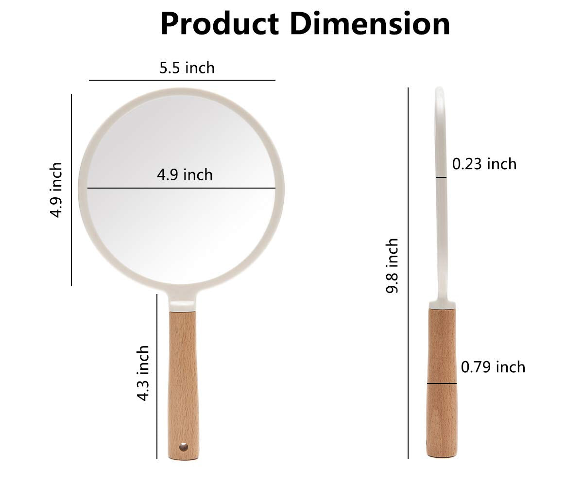 YEAKE Hand Held Mirror with Handle for Makeup,Small Cute Wood Hand Mirror for Shaving with Hole Hanging Single-Sided Portable Travel Vanity Mirror for Men&Women(Round)