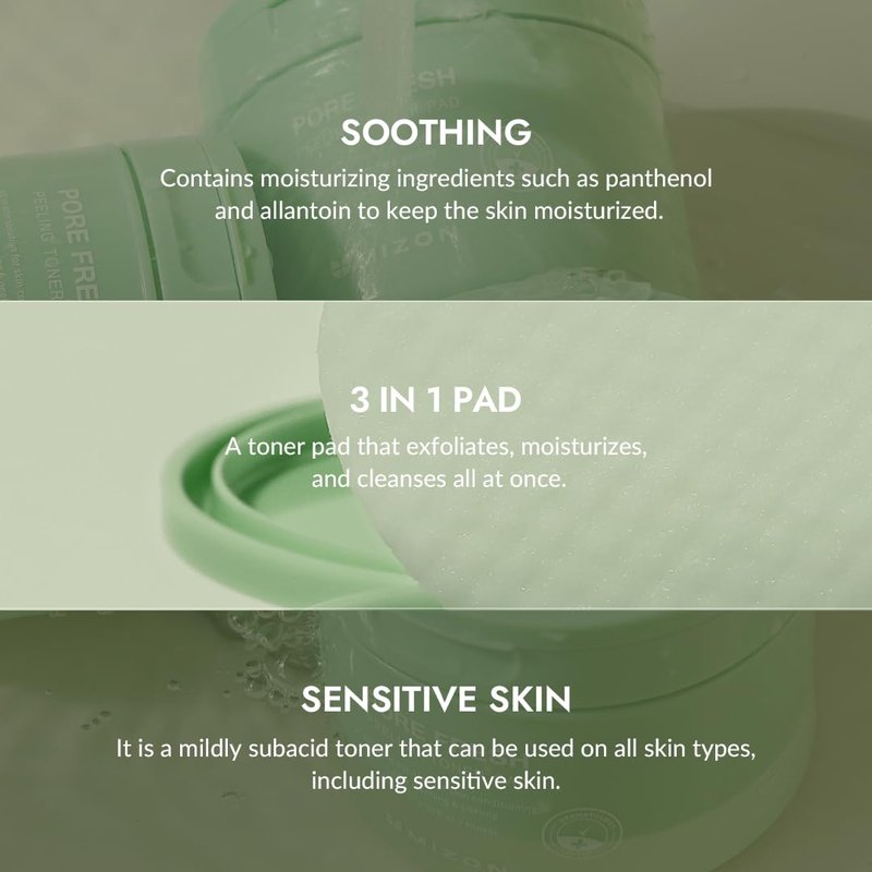 MIZON Pore Fresh Peeling Toner Pads AHA BHA PHA with Tea Tree & Turmeric Extracts, Gentle Exfoliation & Deep Cleansing, Korean Peeling Pads Cotton Soothing Exfoliating Pore Tightening (60 PCS)