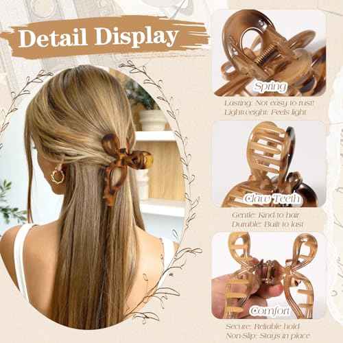 Auseibeely 4 Pcs Bow Claw Clips for Women & Girls, 4.3 Inch Tortoise Shell Cute Bow Hair Clips, Medium Claw Clip for Thick/Thin Hair, Non-Slip Elegant Butterfly Hair Accessories for Christmas Gift
