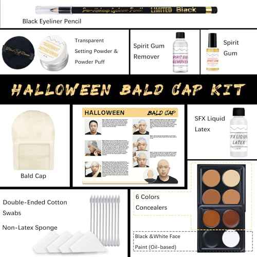 Halloween Bald Caps Costume Kit for Woman & Men - Realistic Latex Bald Cap with Adhesive Glue & Remover - Complete Makeup Set for Halloween, Zombie, Cosplay, Costume, SFX, Dress-Up Party