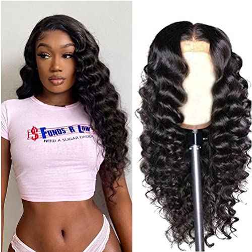 Loose Deep Wave Lace Front Wigs Human Hair Pre Plucked Curly 13x4 Lace Frontal Wigs for Black Women Human Hair 16 Inch