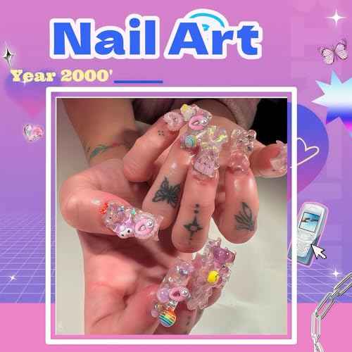 84 pcs 3D Gold Pink Nail Charms Y2K Set Cute Nail Charms with Stars, Crowns, Crosses,Bins,Lollipops, Lips, Bottles, Cups, Perfume, Lipsticks, Bags, and Heels for Nail Art