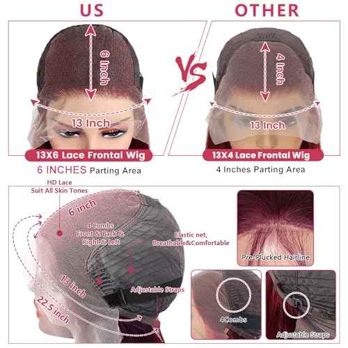 26 Inch Burgundy Wig Human Hair 13x6 HD Transparent 99j Body Wave Lace Front Wigs Human Pre Plucked 180 Density,100% Real Human Hair No Synthetic Blend No Tangle No Shedding Triple Lifespan 3X