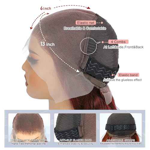 26 Inch Reddish Brown Wig Human Hair 13x6 Body Wave Lace Front Wigs HumanHair 200% Density HD Transparent 33# Lace Frontal Wigs Pre Plucked With Baby Hair Brownish Red Human Hair Wig For Women