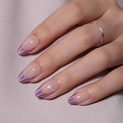 VSALON Short Almond Press-On Nails, 42 Count (Pack of 1), French Tip & Cat Eye, Cream Finish, Plastic, 16 Sizes & 10 Alternative Nails, UV Glue, Easy Tabs, Remover (Rose Sweetheart)