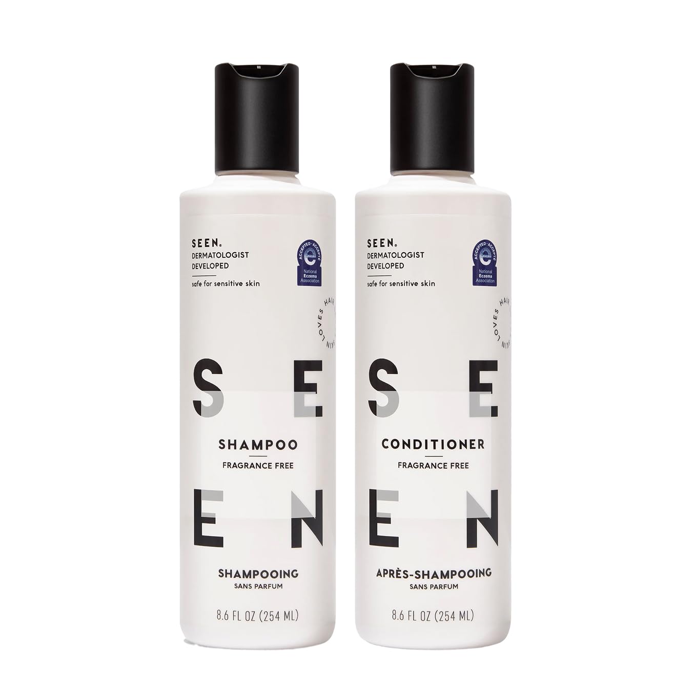 SEEN Shampoo & Conditioner Bundle, Fragrance-Free - Non-Comedogenic Hair Care Set, Dermatologist-Developed, Safe for Sensitive, Eczema & Acne-Prone Skin