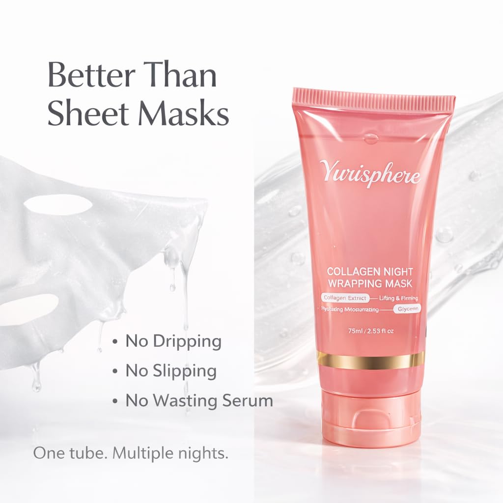 Yurisphere Collagen Overnight Peel Off Face Mask - Real Collagen Wrapping Mask for Glass Skin - Deep Hydration, Elasticity & Pore Care - Skincare for Glowing, Firming & Moisturizing 1P