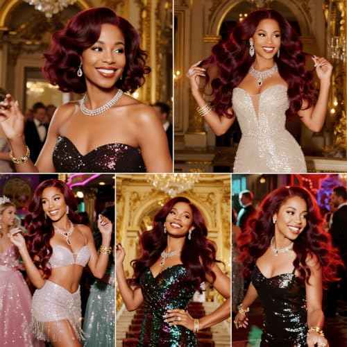 99J Burgundy Body Wave Human Hair Bundles 20 22 24 Inch 3 Bundles Brazilian Virgin Remy Hair Extensions Weave Soft Bouncy Curly Sew In for Black Women
