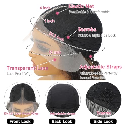 30 Inch Long Curly Synthetic Hair Wigs for Balck Women,13x4x1 Deep Water Wave Lace Front Wig,Simulated Scalp Natural Loose Deep Wave Crimps Curly Wig As Hair Replacement Wigs