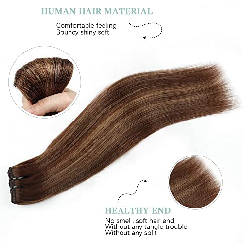Clip in Hair Extensions for Women Brazilian Virgin Human Hair Extension Straight 8Pcs Remy Hair Extensions Clip in Human Hair with 18Clips Double Lace Weft 120Gram (16inch, #4/27/4)