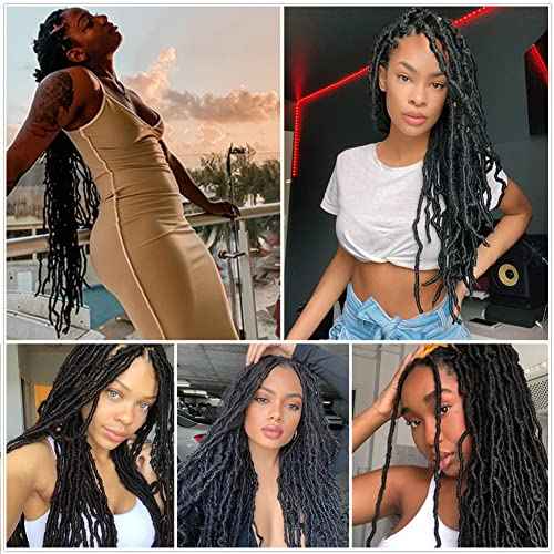 Soft Locs Crochet Hair 24 Inch 8 Packs Blcak Faux Locs Crochet Hair Butterfly Locs Pre looped Braids Synthetic Crochet Hair for Women (24 inch 1B)