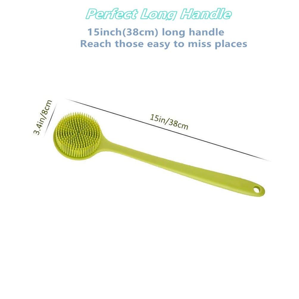 Long Handle Silicone Body Scrubber for Shower, Dual-Sided Back Scrubber Brush with Soft Bristles&Massage Nodes, Exfoliating Bath Brush for Hard to Reach Areas, Easy to Clean & Quick Dry, for Daily Use