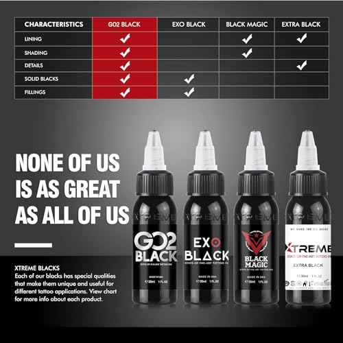 Xtreme Tattoo Ink, Versatile Medium Viscosity for Precision Tattooing, Rich Hue, Quick Healing, Acrylic-Free, Water Based and Premium Quality, Ready-to-Use Tattoo Ink (Extra Black, 4 oz)