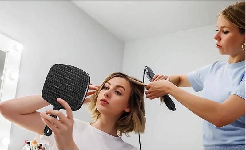Handheld Mirror - Multi-Purpose Distortion-Free Reflection | Square Black 31x23cm for Salon & Hairdressing