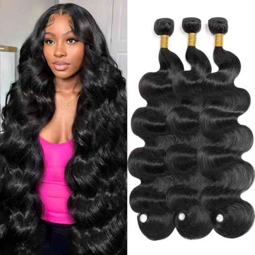 12A Human Hair Bundles 14 16 18 Inch Body Wave 3 Bundles Human Hair 100% Unprocessed Brazilian Virgin Hair Bundles Quick Weave Hair Extension Natural Black