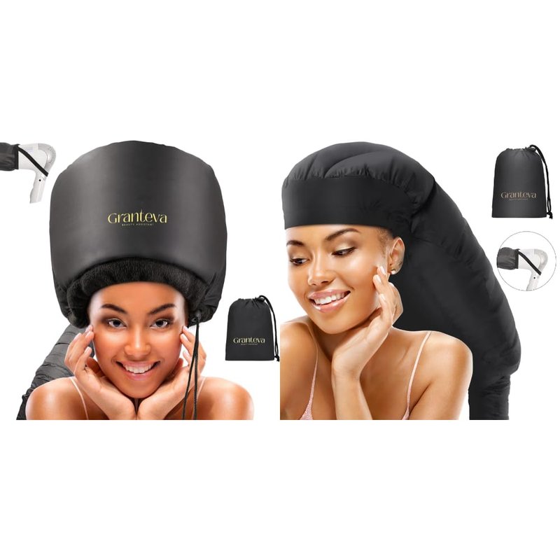 Hooded Hair Dryer w/A Headband Integrated That Reduces Heat Around Ears & Neck - Hair Dryer Hooded Diffuser Cap for Curly, Speeds Up Drying Time, Safety Deep Conditioning At Home