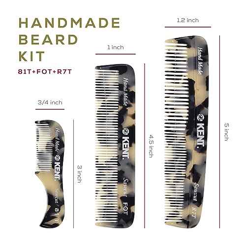Kent Set Men's Hair Pocket Combs, T White 81T X-Small, FOT All Fine Tooth, R7t Double Toothed Fine and Coarse. Best Hair, Beard and Mustache Grooming Kit for Travel and Home Care, Handmade in England