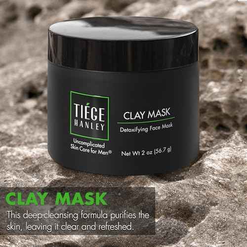 Tiege Hanley Detoxifying Facial Clay Mask for Men, Deep Pore Cleansing Charcoal Face Mask With Natural Kaolin Clay and Aloe, Absorbs Oil & Reduces Appearance of Pores, Men¡¯s Skin Care, 2 Oz